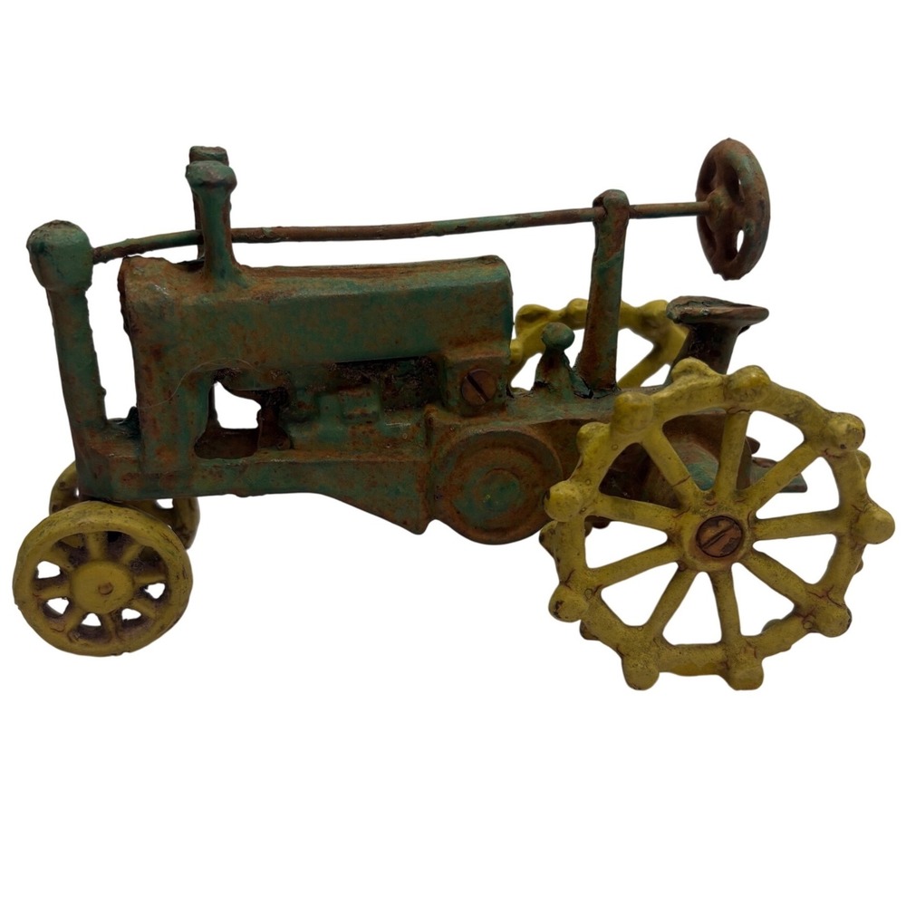 Vintage Cast Iron John Deere Toy Tractor Spoked Wheels Farmhouse Decor 8"